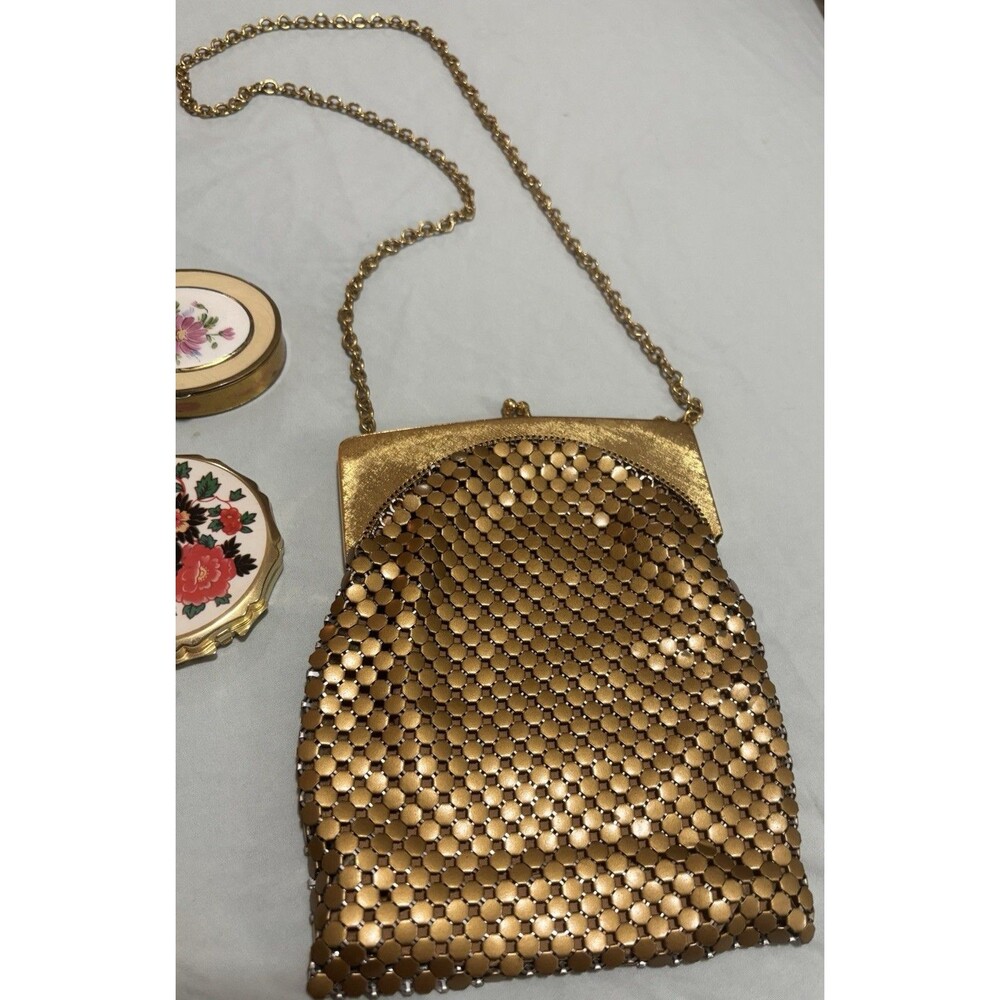 Whiting & Davis Gold Mesh Purse Vintage Chainmail Evening Bag USA Mid Century